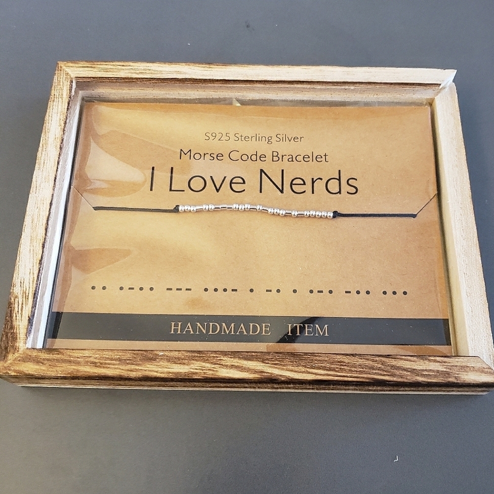 I Love Nerds Morse Code Handmade Bracelet in Wooden Box